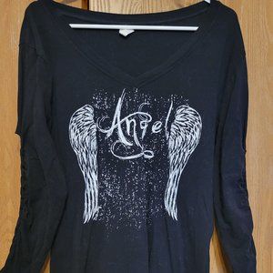 Black Rocker Type Shirt With Angel Wings - image 1